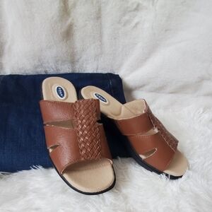 NEW Dr Scholl's Double Air Pillo Insoles Brown Leather Slip-On Sandals Size 6.5W
